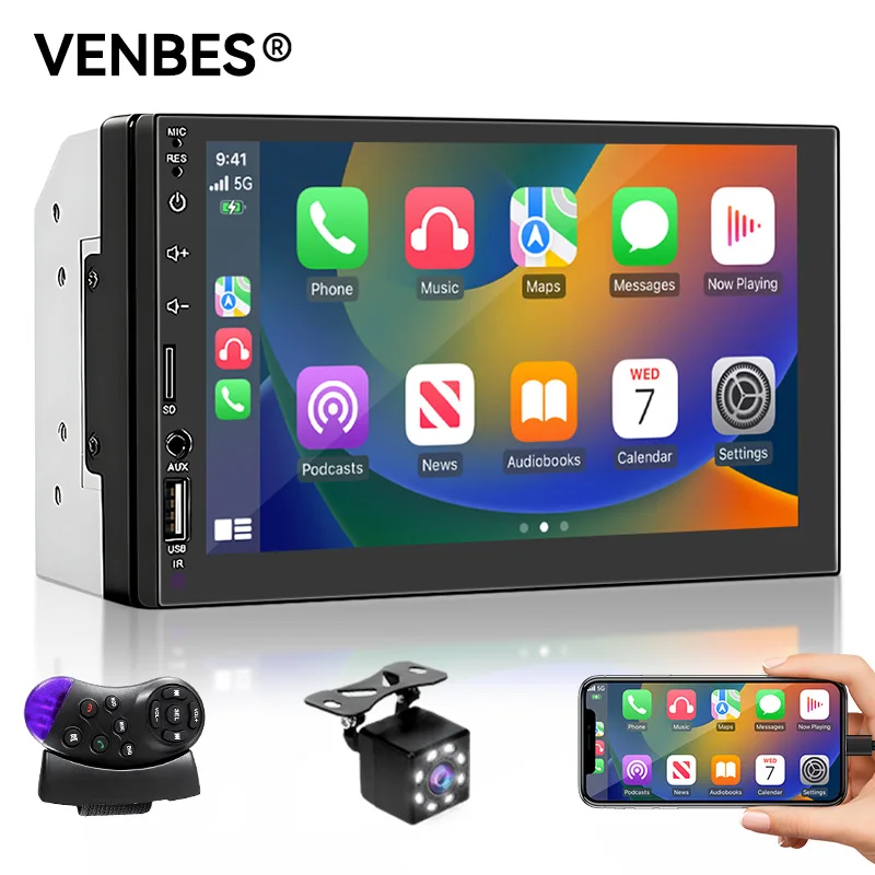 VENBES Carplay Android Auto 2 DIN Autoradio 7 Zoll MirrorLink Bluetooth 5.0 FM mit Navigation Multimedia-Player Image
