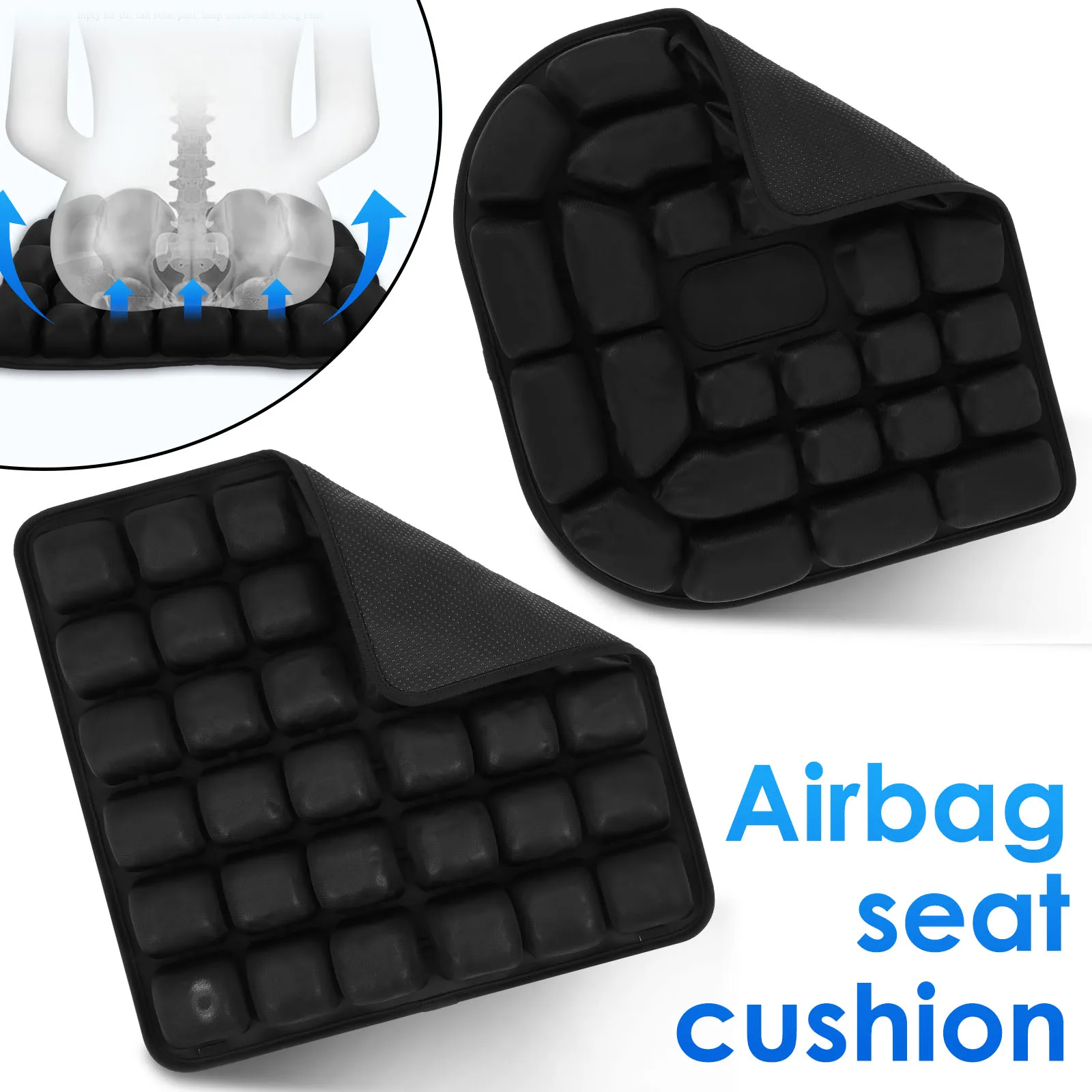 Aufblasbares Sitzkissen, 3D-Lufttaschen, Reisekissen, leicht, atmungsaktiv, Anti-Druck-Geschwür-Kissen für Auto, Büro, Stuhl, Zuhause Image