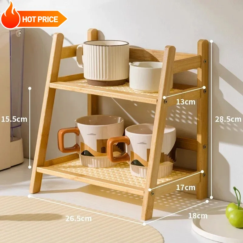 Arbeitsplatten-Organizer 2-stöckiger Kaffeetassenhalter Mehrzweck-Bambus-Aufbewahrungsregal für Hotel Apartment Schminktisch Küche Zuhause Image