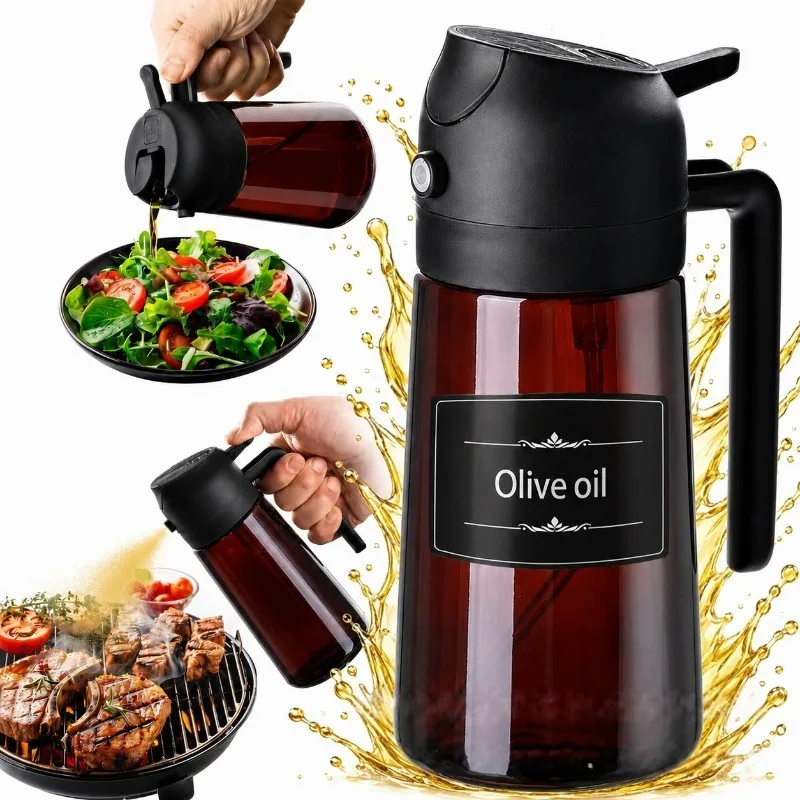 470ML/16oz Olivenöl-Spender 2-in-1 - Sprüh- und Gießfunktion Glas-Ölsprüher für Kochen, Heißluftfritteuse, Grillen, Backen, Salat Image