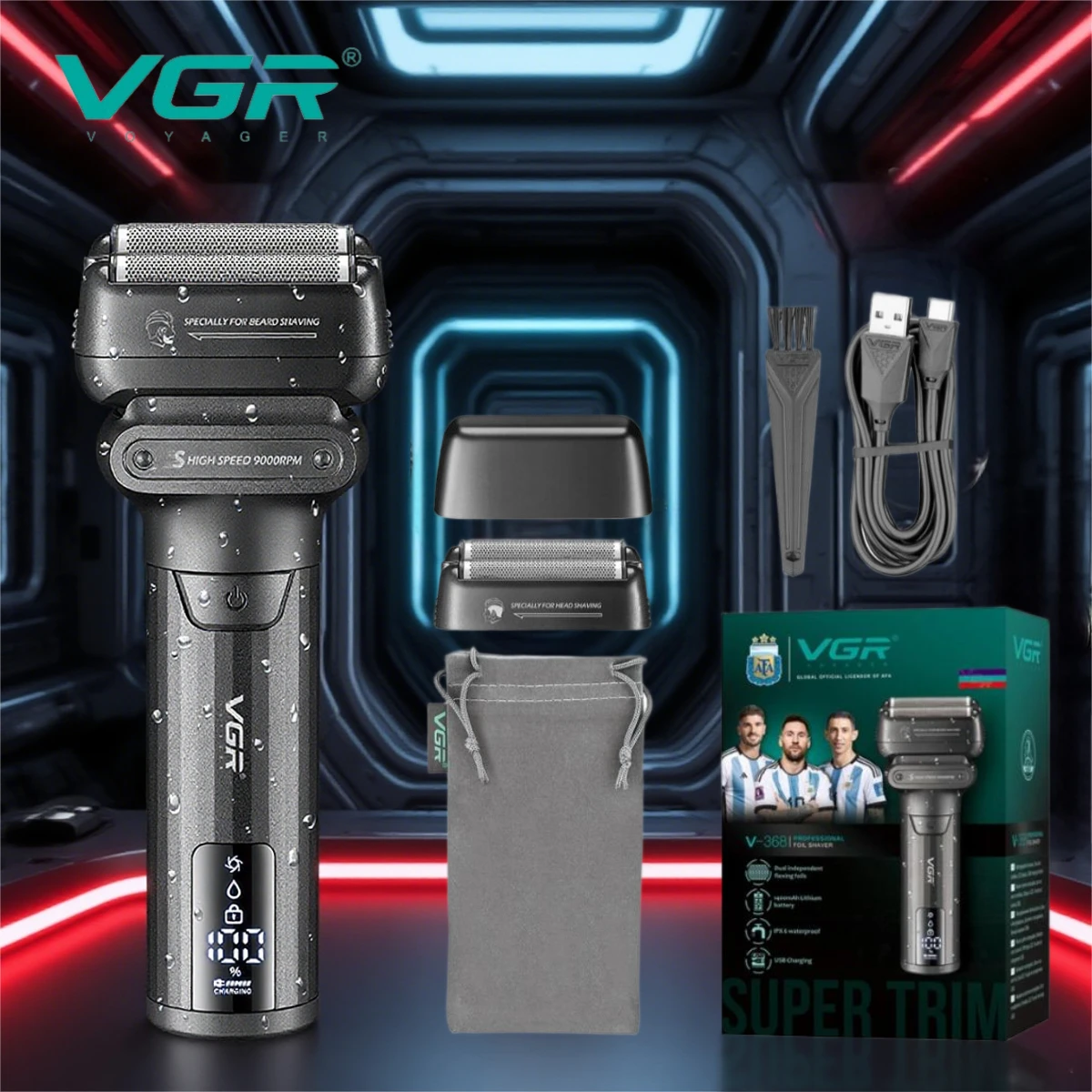 VGR V-368 IPX6 Wasserdichter Profi-Rasierer 9000 U/min Folienrasierer Elektrische Rasiermaschine für Männer Image