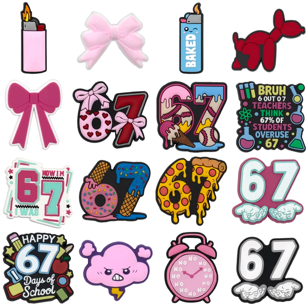 1/16 Stück Lässige 67-Stil Schuh-Charms, Rosa Schleifenwolken-Pins für Sandalen, Ballonhund-Wecker-Schuh-Clogs-Accessoires