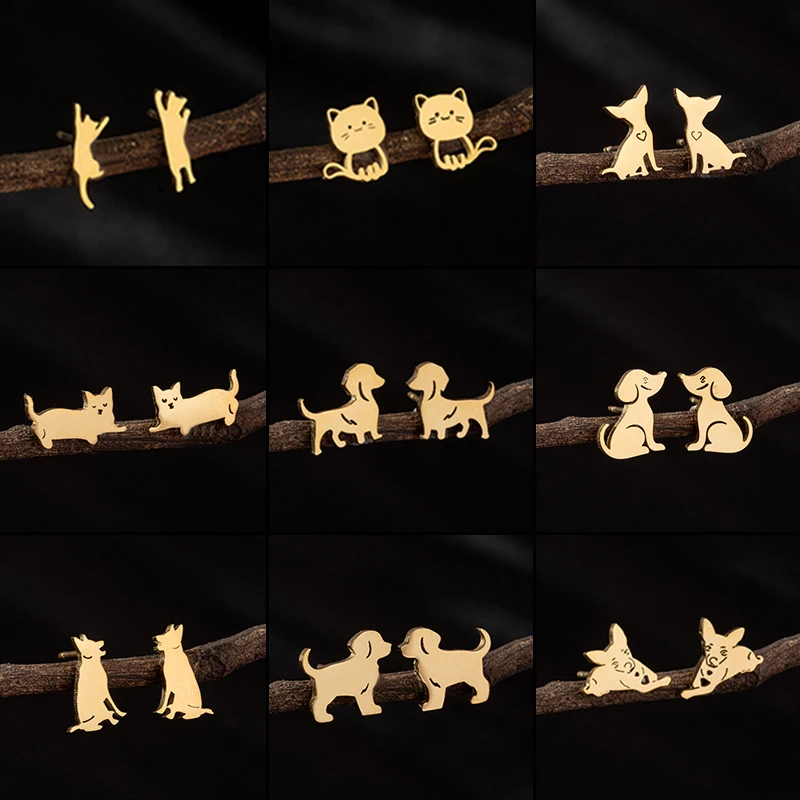 Lustige Edelstahl Katze Ohrring Frauen Nette Corgi Ohr Schmuck Mädchen Student Geburtstag Party Schöne Haustier Ohrringe Geschenk Zubehör Image