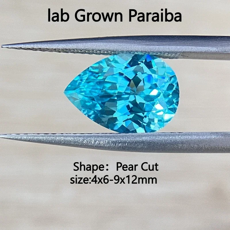 P P Laborgezüchteter Paraiba im Birnenform-Design, Neonblau, VVS1, für DIY-Schmuckherstellung, Einlage für Ringe und Halsketten, wählbar, mit AGL-Zertifikat