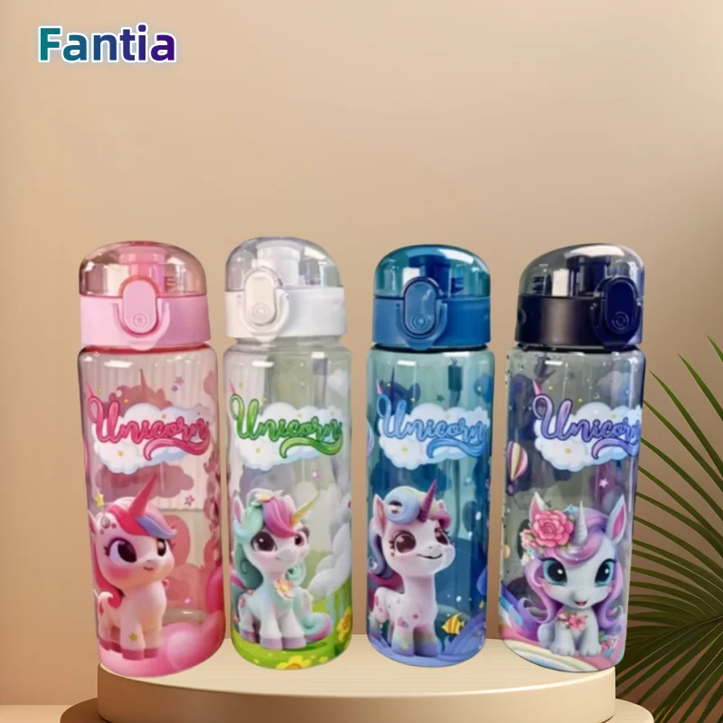 700 ml BPA-freie süße Einhorn-Wasserflasche, niedlicher und langlebiger Raumbecher, tragbare Wasserflasche, Klappbecher mit Griff Image