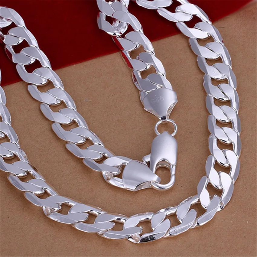 18-30 Zoll 925 Silber Farbe 12mm Kette Halskette große edle schöne Mode Charme solide Männer Frauen Top-Qualität wunderschönen Schmuck