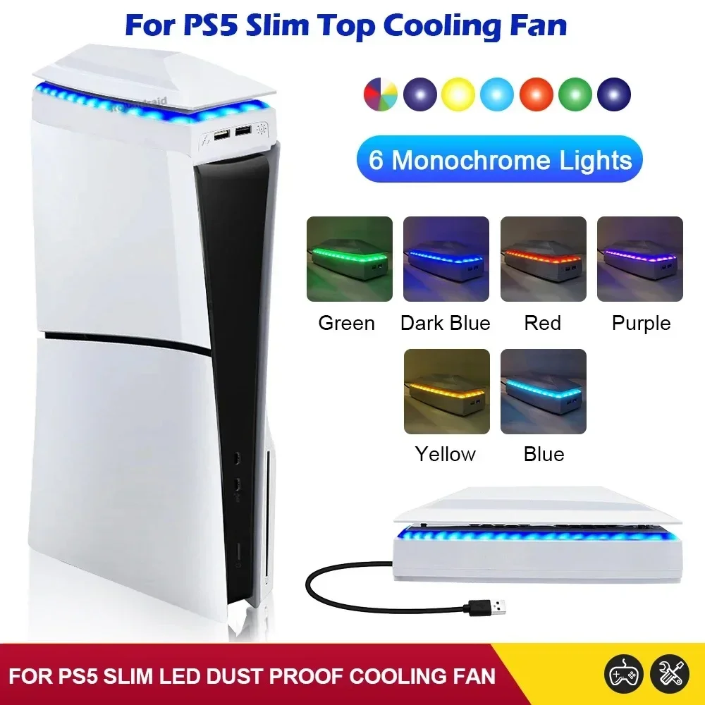 Neu für PS5 Slim mit RGB-LED-Licht, Spielekonsole-Kühler, staubdichter Wärmeableitungslüfter, oberer Kühllüfter für PS5 Slim Konsole Image