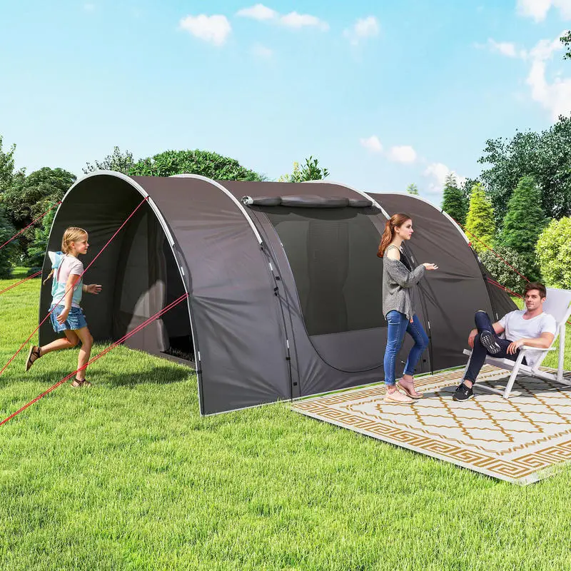 Graue Campingzelt für 4-6 Personen mit Veranda, 2 Schlafzimmern und Wohnbereich, Leicht und Belüftet, Schneller Aufbau, Inklusive Tragetasche, Ideal für Familien-Camping, Wandern, Outdoor-Partys Image