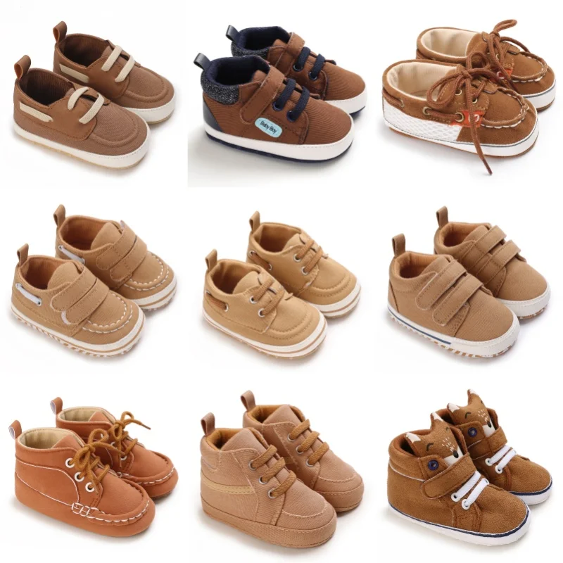 Frühling und Herbst Brown Series Babyschuhe 0-1 Jahre alte männliche Babyschuhe Freizeitschuhe mit weichen Sohlen Turnschuhe