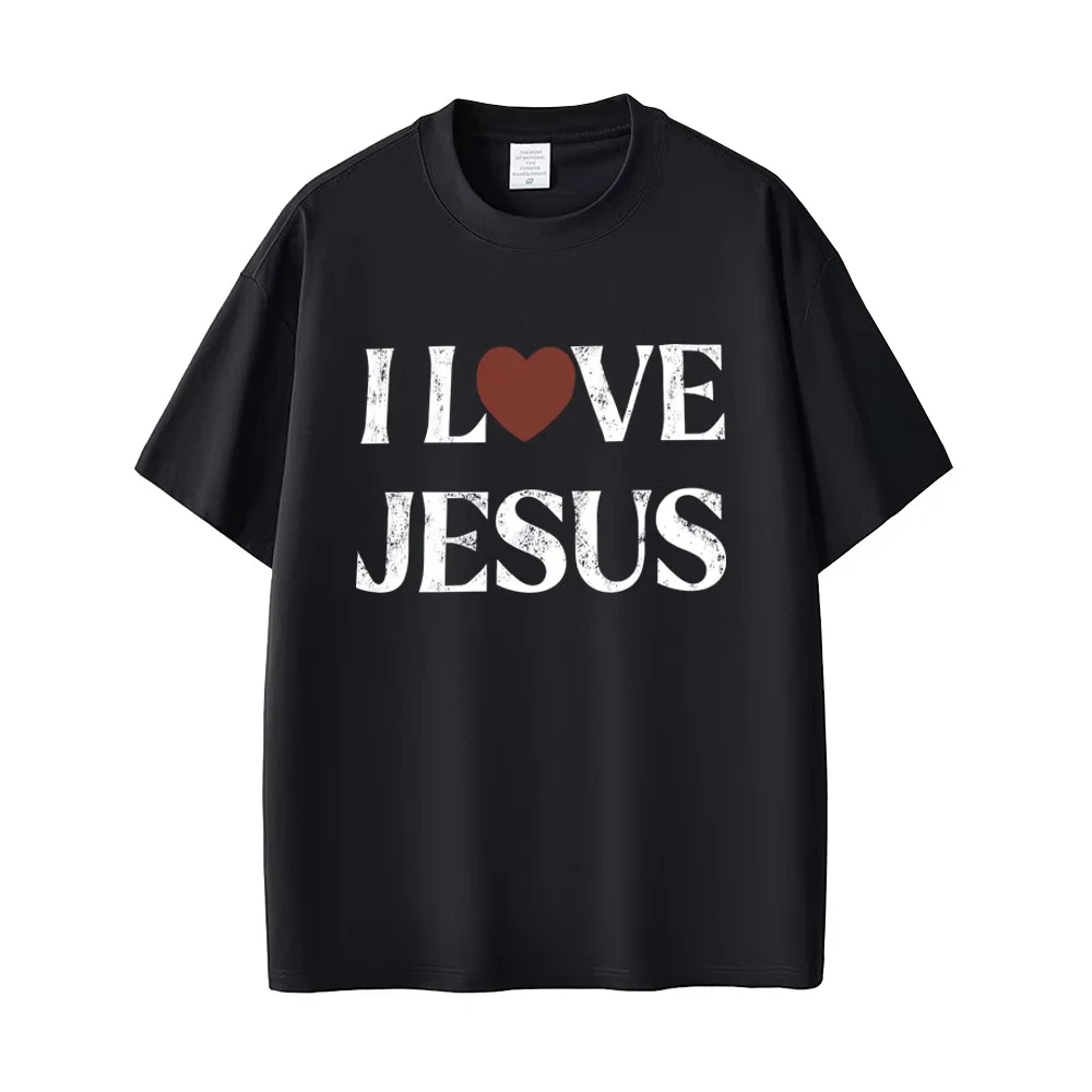 Ich Liebe Jesus T-Shirt Christliches T-Shirt Herren Damen Kleidung Hip Hop Vintage Rock T-Shirts Männlich Retro O-Ausschnitt Übergroße T-Shirts