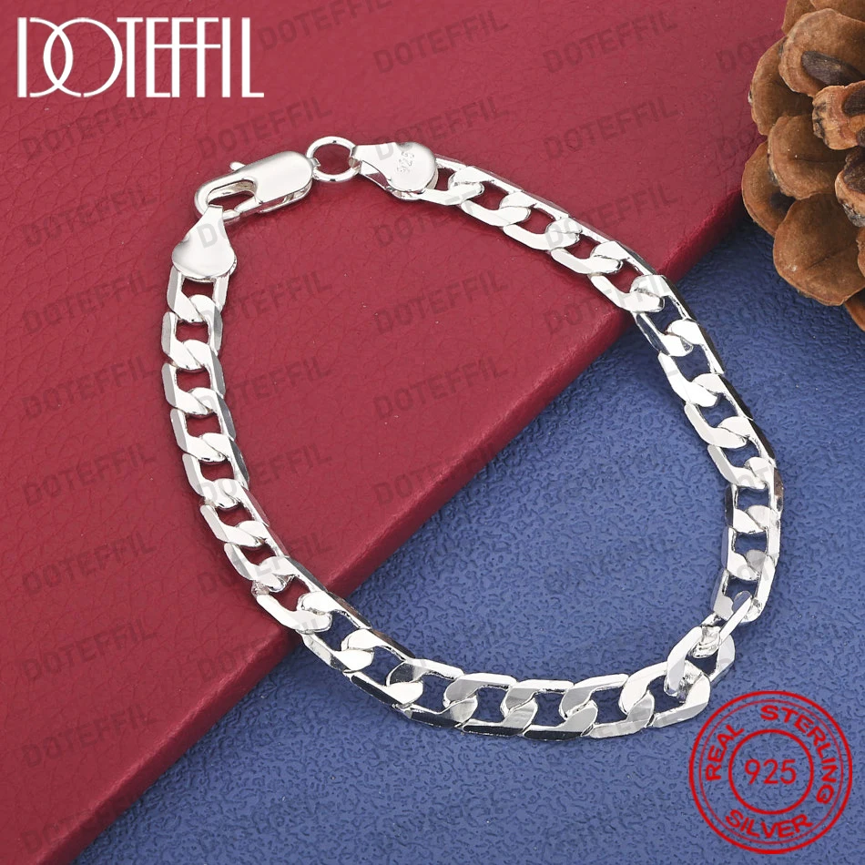 925 Sterling Silber 8 Zoll 6MM Exquisites Figaro-Kettenarmband für Herren und Damen, Modischer Schmuck für Hochzeit und Party Image