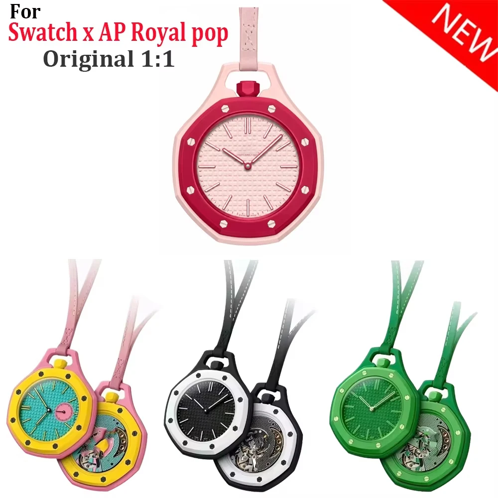 Echtes Rindslederarmband + Rahmengehäuse für Ap Royal Pop Swatch Taschenuhr. Originelles modisches Zubehör für Swatch Ap Royal Pop.