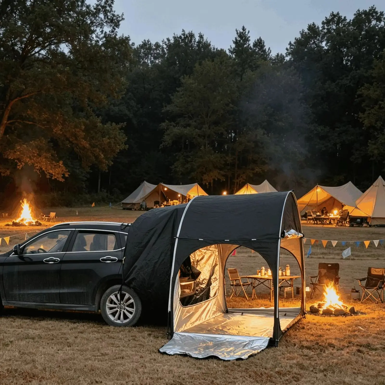 Tente de hayon universelle pour SUV, Oxford imperméable enduit argenté, tente arrière de voiture anti-UV pour le camping, les voyages en voiture et les activités familiales en plein air