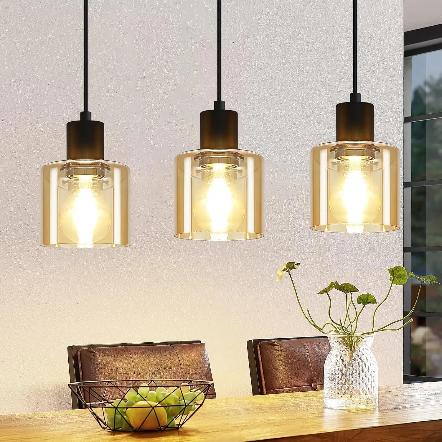 Lampe suspendue pour table à manger, style vintage, 3 flammes, lampe suspendue E27, lampe suspendue en métal noir, lampe de salle à manger rétro industrielle, lampe suspendue pour salon, hôtel, bureau