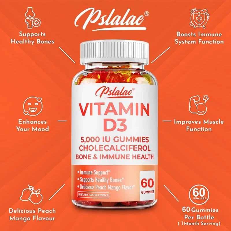 Vitamin D3 5000IU Gummies - Support Brain, Heart, Joint, Bone & Skin Health, Antioxidant, Immunity Boost Supplement