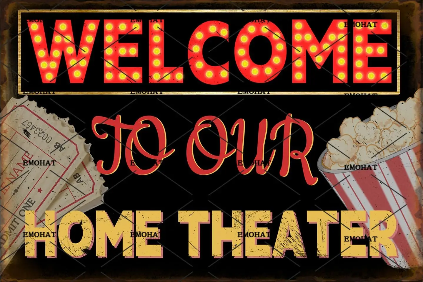Pancarte en métal rétro « Bienvenue dans notre home cinéma », affiche métallique vintage chic, décoration murale pour la maison, la cave des hommes, le salon, la terrasse
