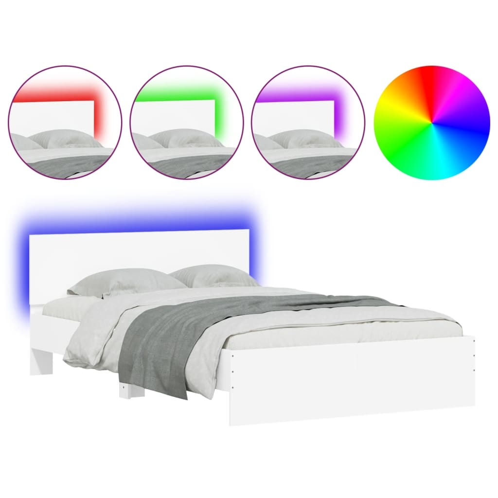 vidaXL Bettgestell mit Kopfteil LED-Beleuchtung Weiß 135x190 cm Image