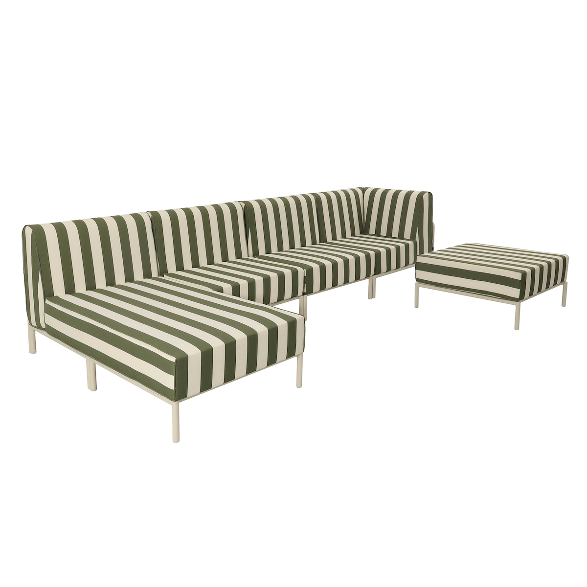 Modulares niedriges Gartenmöbel-Set mit Streifenmuster 5 Plätze Grün Oviala Image
