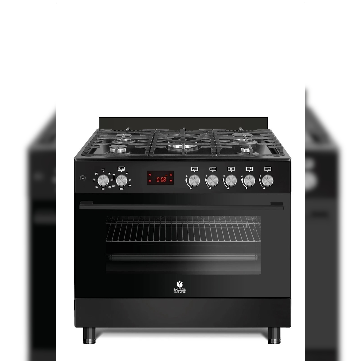 Gasline Gas-Standherd mit Elektro Backofen GAG90GOBEEL, 1-fach-Teleskopauszug , Schwarz, Vollzündsicherung , 90 cm breit ,WOK Brenner , Drehspieß Image