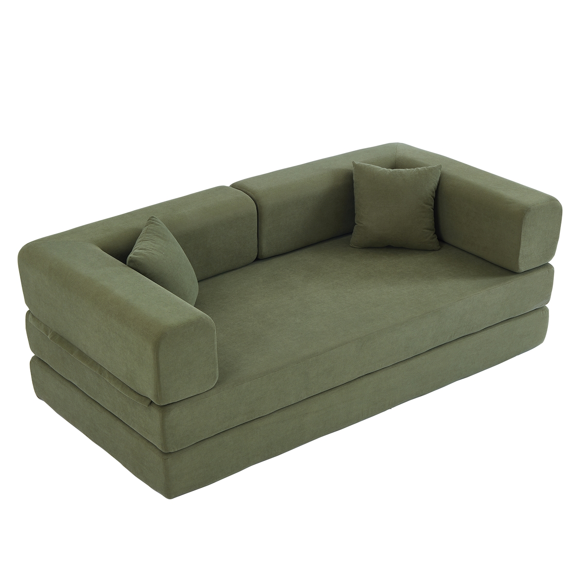STILVORA Klappsofa aus Cord Grün, 3-Sitzer Boden-Sofabett mit verstellbaren Armlehnen Image