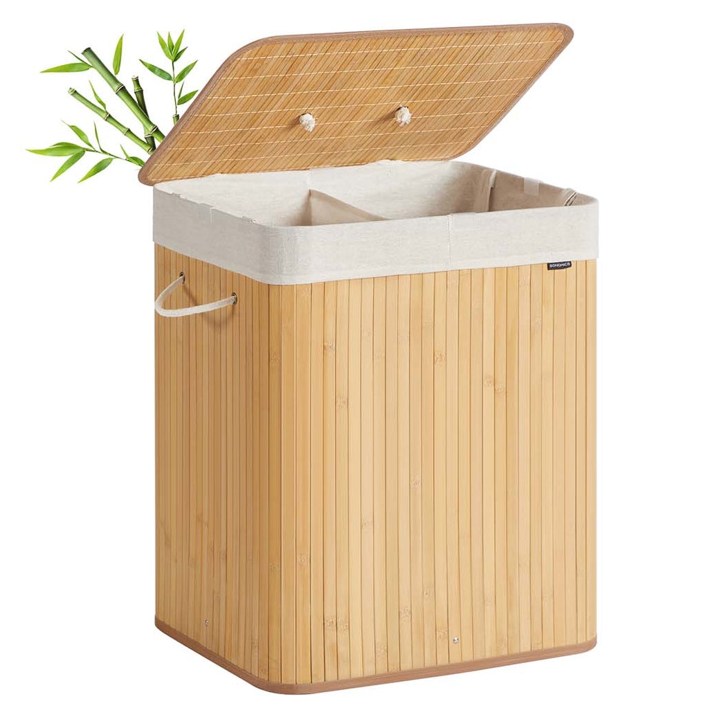 Helloshop26 - Wäschekorb aus Bambus 72 Liter faltbar mit herausnehmbarem und waschbarem Beutel beigefarbener Wäschebeutel 12_0006714 Image