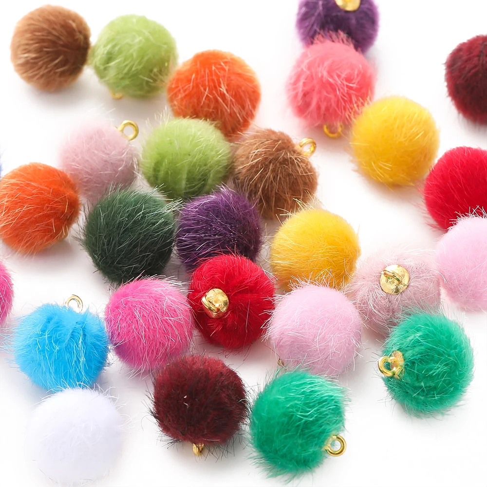 10 Stück Plüschfell bedeckte Kugelperlen Charms Pompom Perlen Anhänger für DIY Halskette Ohrring Armband Anhänger Schmuckherstellung Zubehör Image