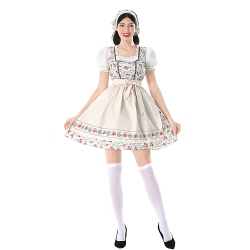 Oktoberfest Robe Dirndl Ensemble Dirndl Mini longueur Femme de ménage Bavarois Allemand Munich Prairies Femmes Carnaval Fête de la Bière Tissu de style traditionnel