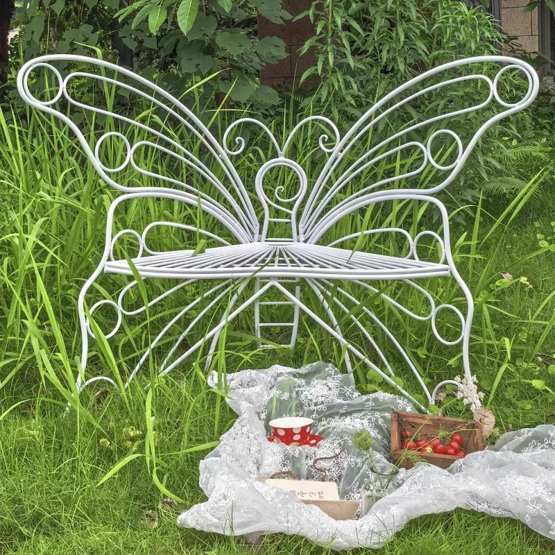 Iron Butterfly Garden Chair Outdoor Leisure Seating for Balcony/Homestay Retro Decorative Stool Fashion Simple Garden Furniture