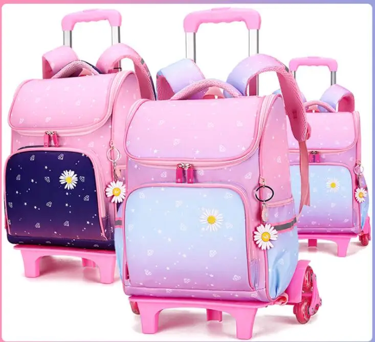 Enfants école sac à dos à roulettes école étudiant chariot sac à dos école chariot sacs pour filles enfants école sac à dos roulant sac