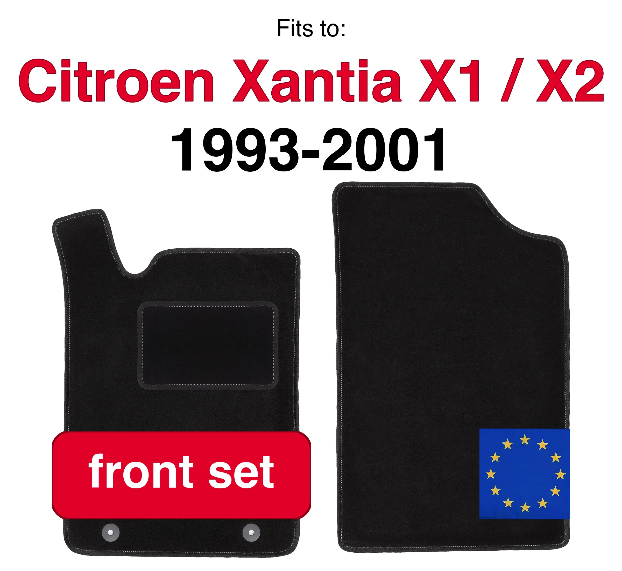 Tapis de sol avant en velours pour voiture, pour Citroën Xantia X1 / X2 break station wagon liftback (1993-2001) - Noir (2 pièces) - Ensemble de tapis de sol avant pour voiture