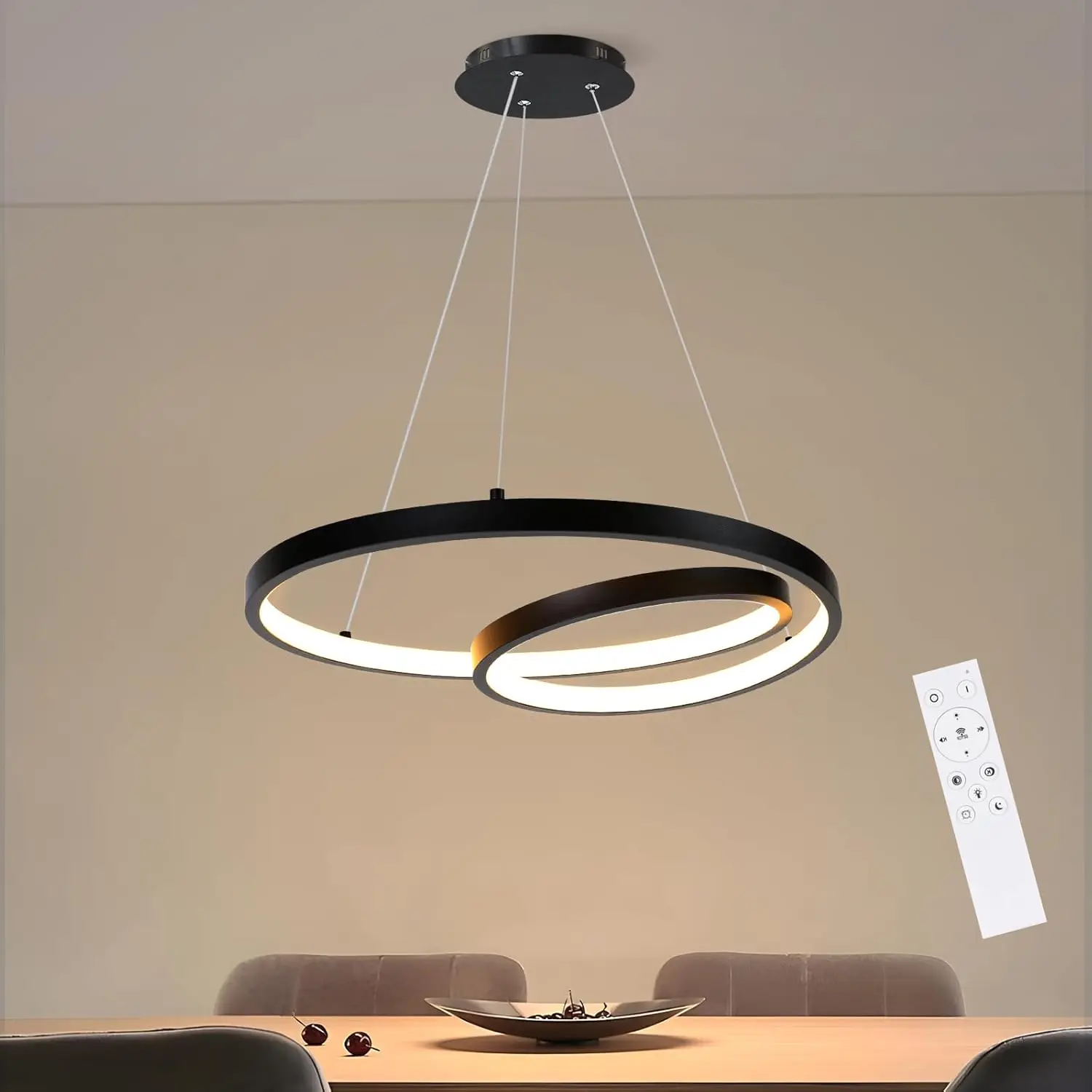 Lampe suspendue LED pour table à manger : Lampe de salle à manger noire, lampe suspendue pour cuisine, lampe suspendue dimmable, design moderne, lampe de table à manger avec télécommande 40CM pour