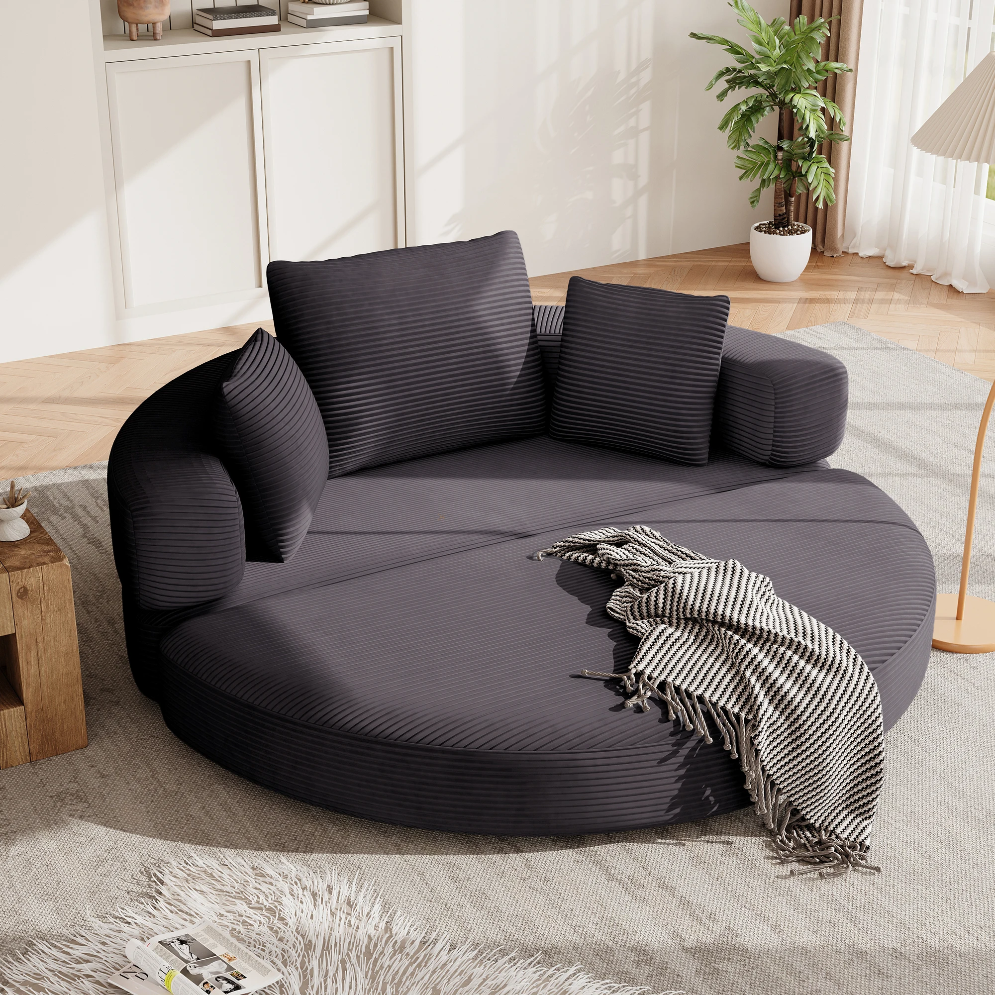 LEI Multifunktionales Klappsofabett freistehend, ovales Boneless Sofa mit Kissen, modular Cordstoff Couch 173x176 cm, Schlafsofa für Wohnung Wohnzimmer Schlafzimmer