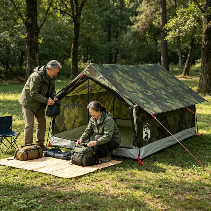 Campingzelt für 2 Personen, Tarnmuster, wasserdicht, vielseitiges Outdoor-Zubehör, robustes regendichtes Zelt für Camping, Picknick, Wandern. Image