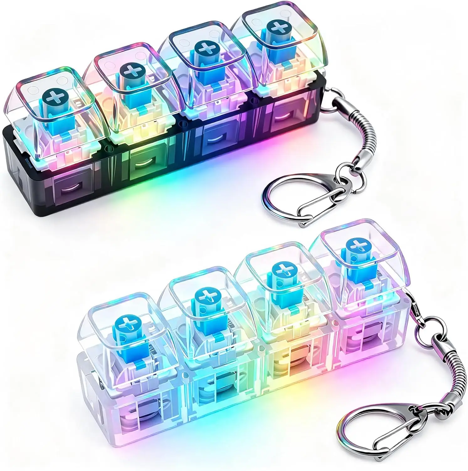 4Keys Keycap Fidget Schlüsselanhänger mit LED-Licht, Fidget-Tastatur-Clicker, sensorisches Stressabbau-Spielzeug für Erwachsene, Clicker-Schlüsselanhänger Image