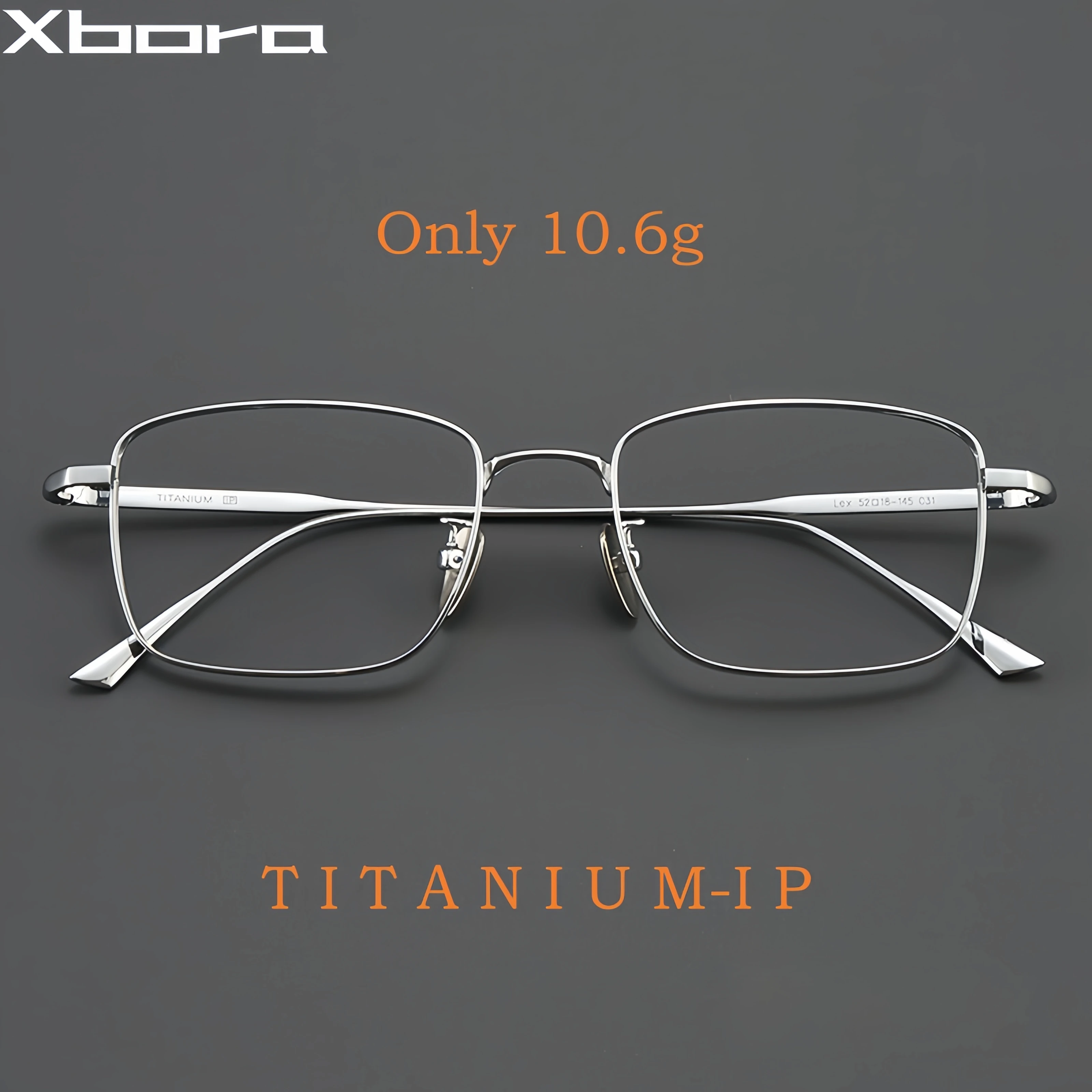 Xbora Herren-Brillengestell aus reinem Titan, ultraleicht, quadratisch, flexibel, optisch, für Damen, verschreibungspflichtige Brillen Image
