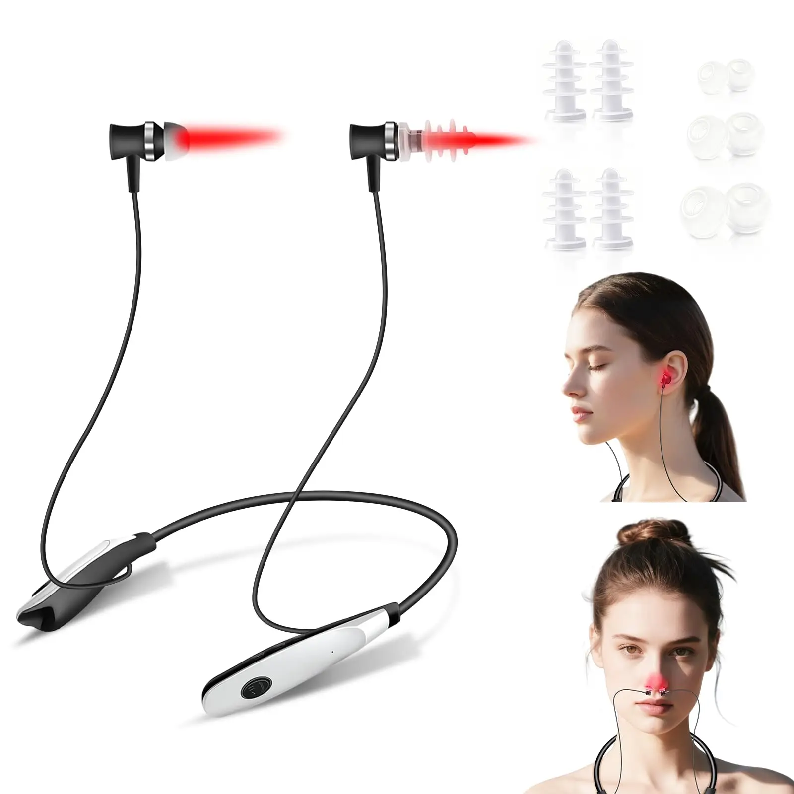 2-in-1 Rotlichttherapie-Gerät zur Linderung von Tinnitus und Ohrenschmerzen Infrarot-Nasenlaser-Behandlung bei Sinusitis, Rhinitis und Allergien Image