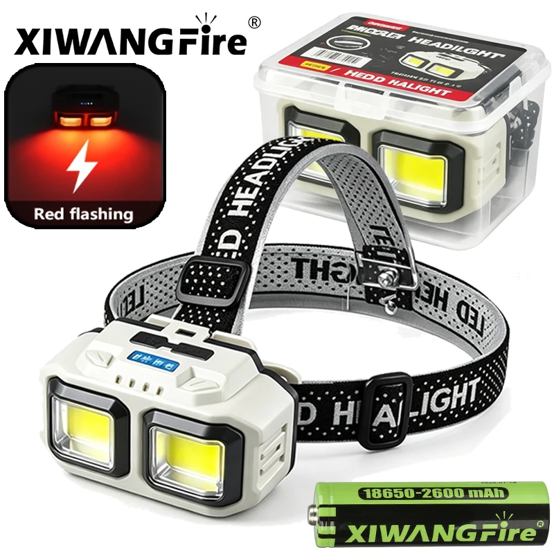COB LED-Stirnlampe, wiederaufladbar, wasserdicht, Arbeitsleuchte für Camping, Angeln, Weihnachtsgeschenk für Handwerker Image