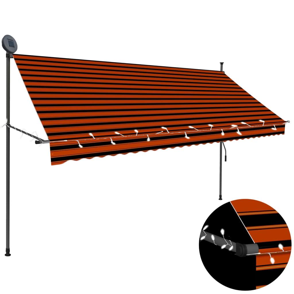 vidaXL Einziehbare Markise Handbetrieben mit LED 300 cm Orange Braun Image
