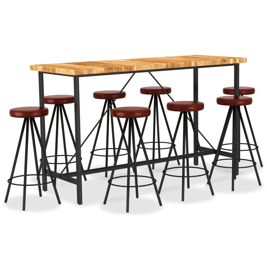 vidaXL 9-tlg. Bar-Set Massivholz Akazie und Echtleder Image