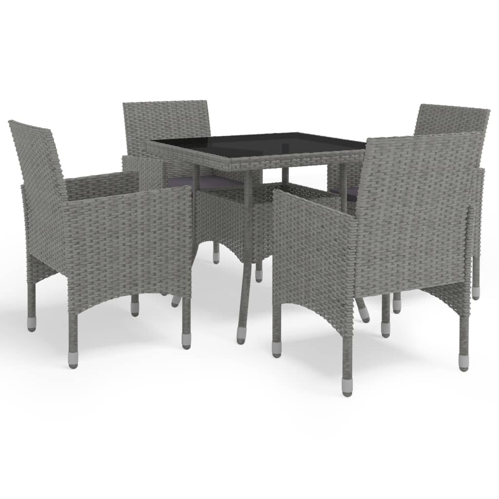 vidaXL 5-tlg. Garten-Essgruppe Grau Poly Rattan und Glas Image