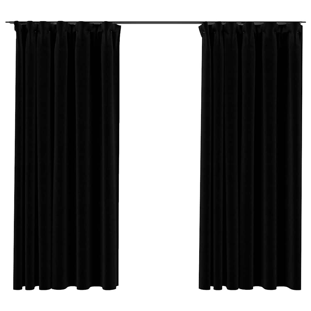 vidaXL Verdunkelungsvorhänge Haken Leinenoptik 2Stk. Schwarz 140x175cm Image