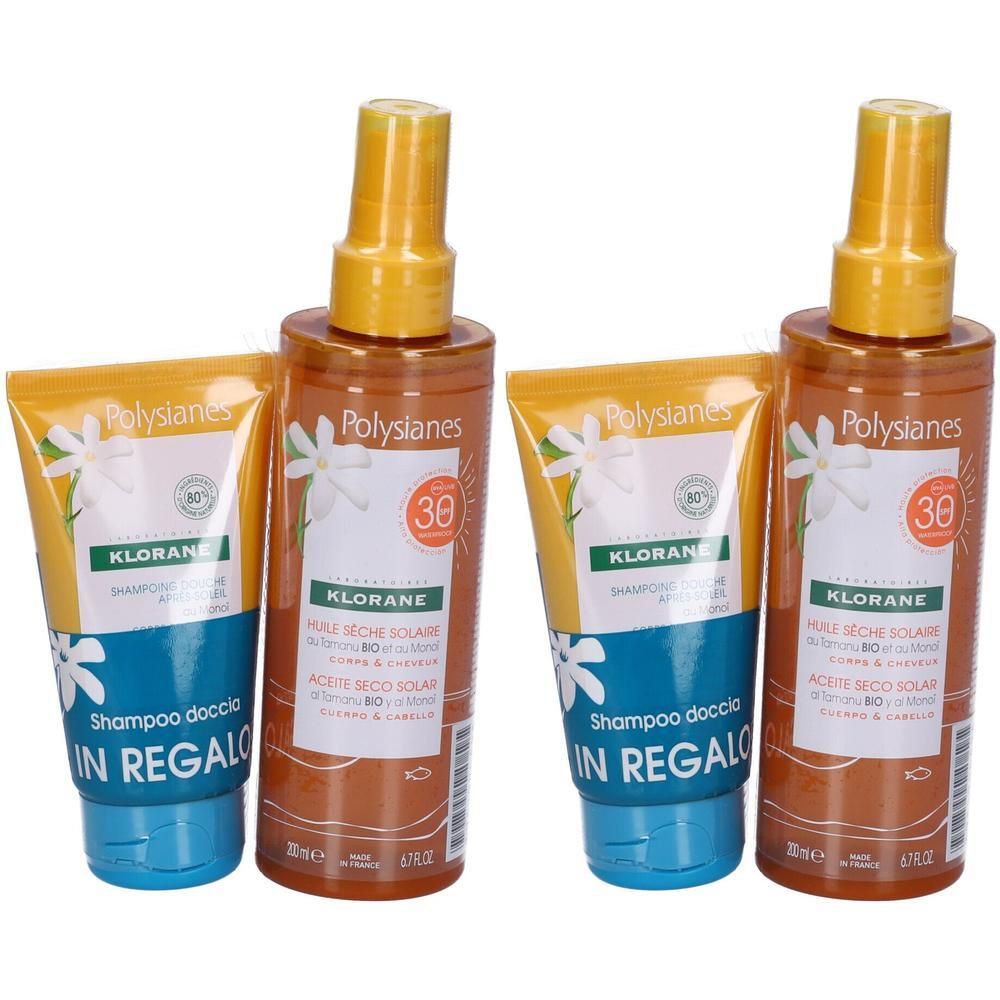 Klorane Olio Secco Solare Spray + Shampoo Doccia Doposole al Monoï in