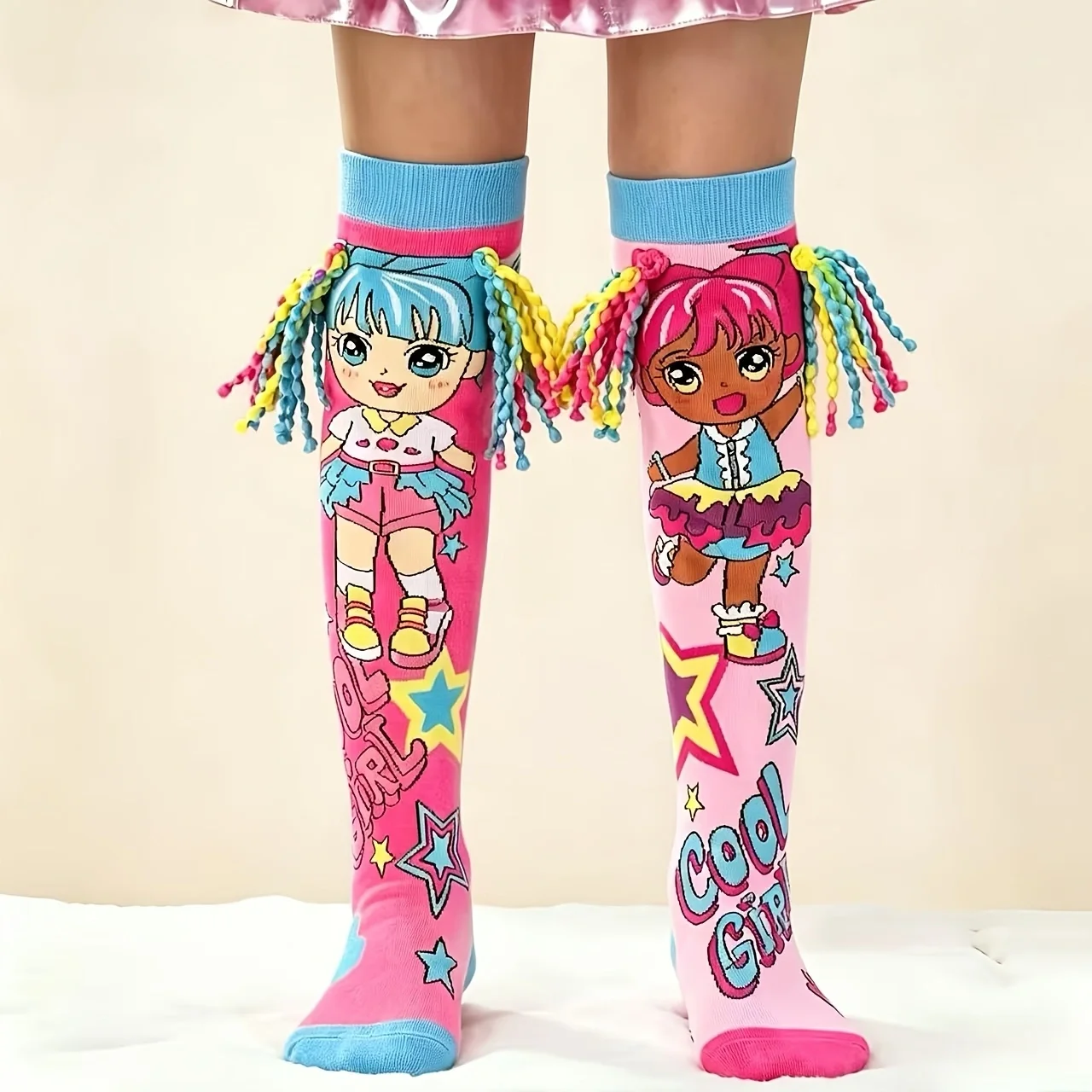 Lange kniehohe Socken für Mädchen, lustiges 3D-Design, neuartige, lebendige Farben, nicht thermisch, normale Dicke, Kinderstrümpfe Image