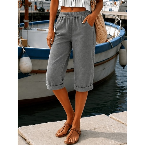 Per donna Jeans Pantaloni capri Pantaloncini Burmuda Moda Lunghezza al polpaccio Vita Alta Semplice Classico Comodità Elasticizzato Casuale Quotidiano Vacanza Nero Grigio Estate Primavera