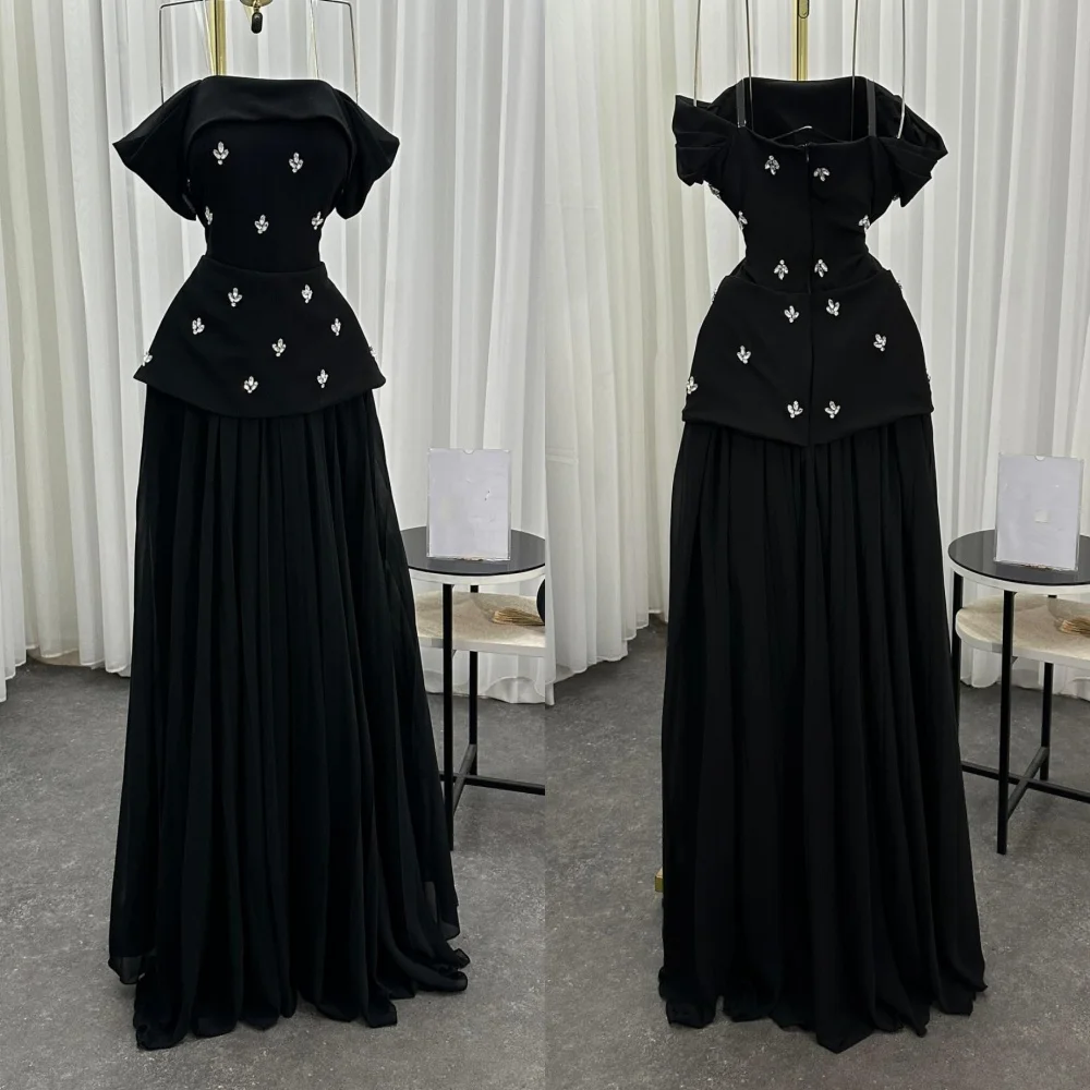 Customized Sparkle Jersey Pleat Sequined A-line Off-the-shoulder Long Dresses Quinceanera Bespoke Occasion Fashion