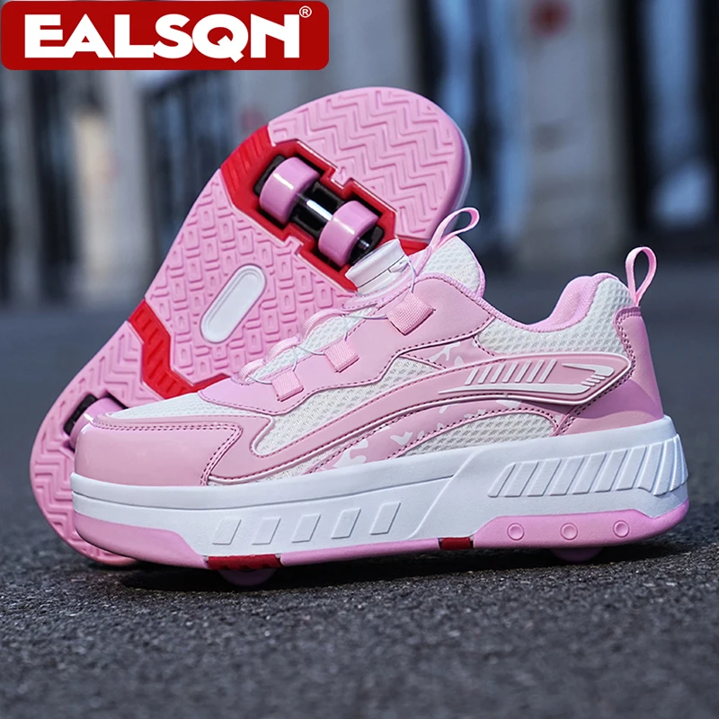 Rollschuhe für Kinder, Mädchen, 4 Räder, atmungsaktive Mesh-Sneaker für Kinder, Jungen, Outdoor-Sport, Laufen, Größe 30–40 Image