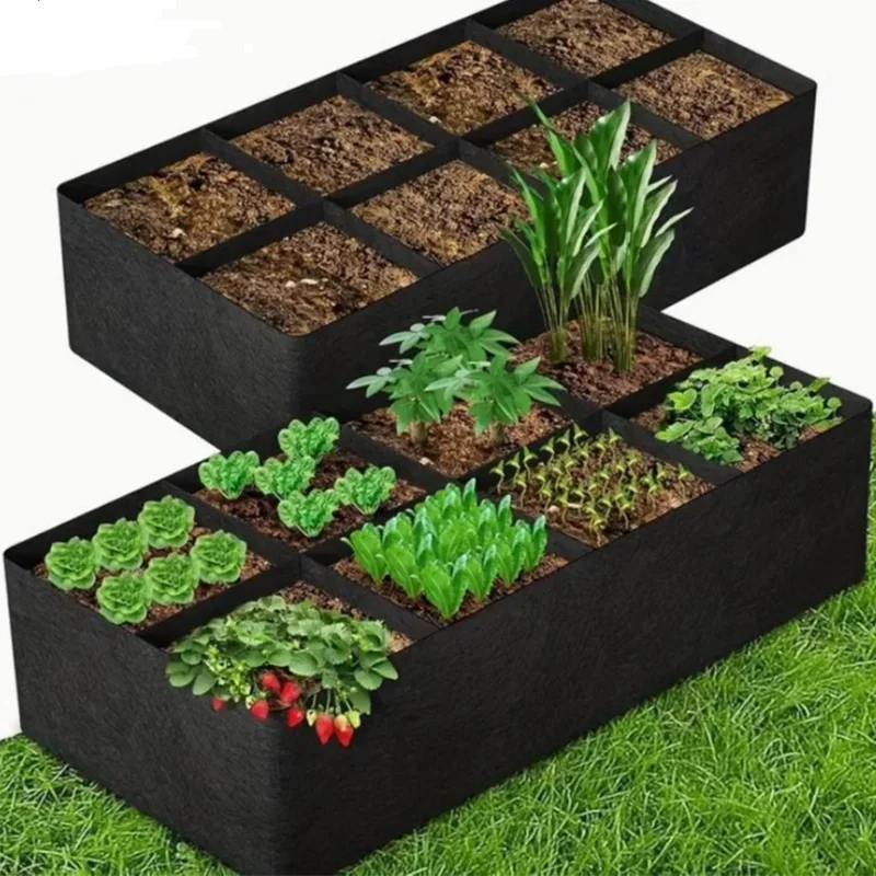 Erhöhtes Pflanzbett für den Garten, 4/8 Gitter, Gemüsepflanzbeutel, wiederverwendbar, quadratisch, großes Fassungsvermögen, Behälter für Garten-Kartoffelpflanzgefäße Image