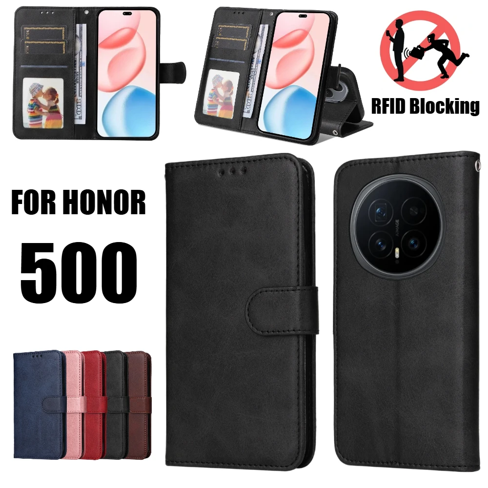 Premium Flip Magnetische Ledertasche für Honor 500 400 300 Pro Magic 8 8 Pro 8 7 6 Lite Play 10 10A X9D RFID-blockierende Brieftaschenabdeckung Image