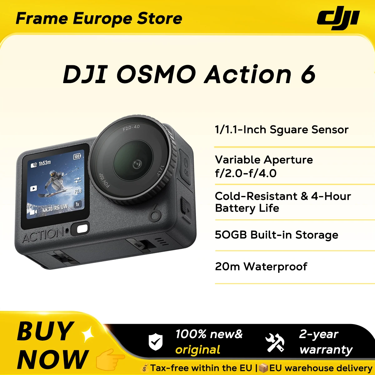 DJI Osmo Action 6 Essential Combo Action-Kamera mit 1/1,1 Zoll Quadratischem Sensor Variable Blendenöffnung von f/2.0-f/4.0 4K Action-Kamera Neu Image