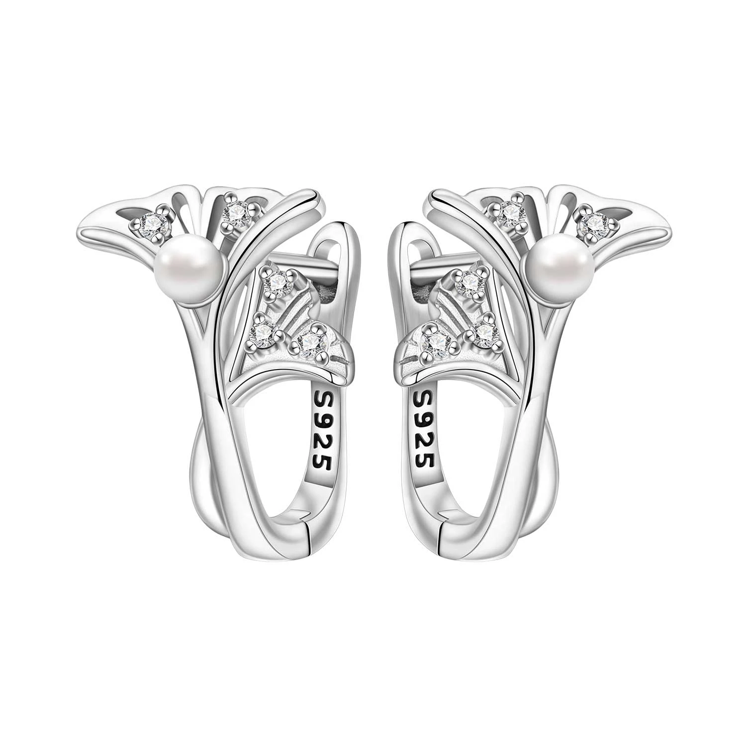 PANPOKI S925 Sterling Silber Hohle Ginkgo-Quasten-Perlenohrringe Creolen Damenschmuck Original Trendige Jubiläumsgeschenke Image